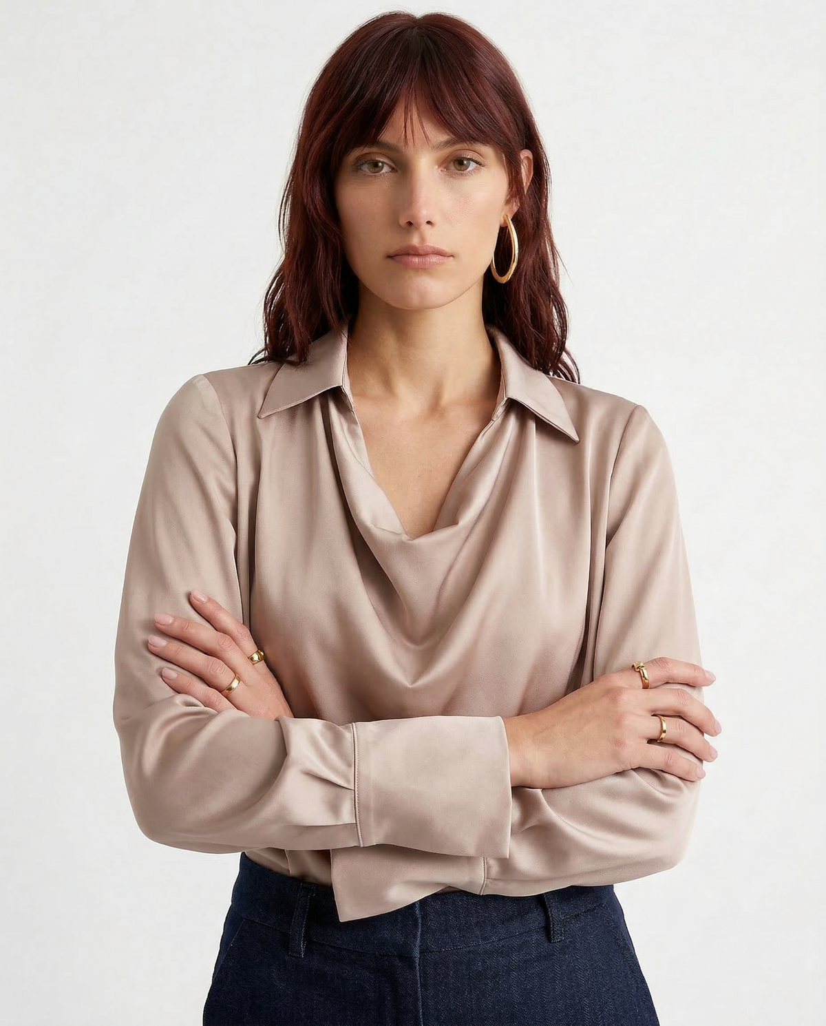 Women's Silk Long Sleeve Cowl Neck Blouse - photo 5