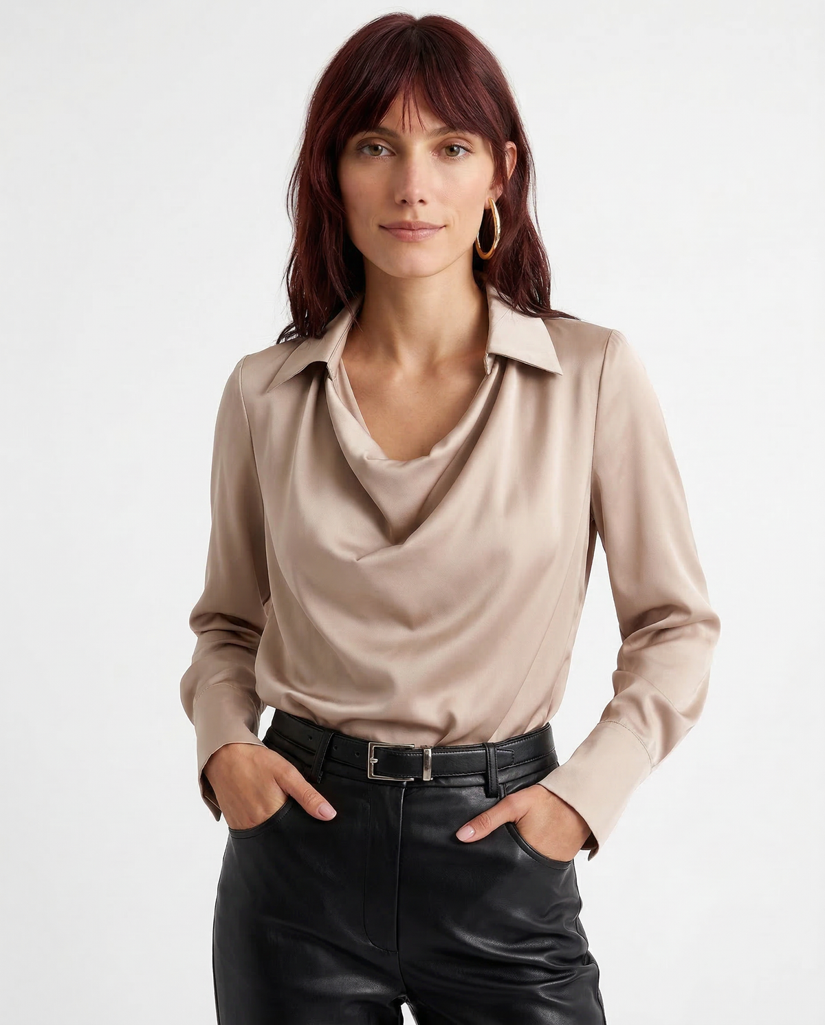 Women's Silk Long Sleeve Cowl Neck Blouse - photo 6