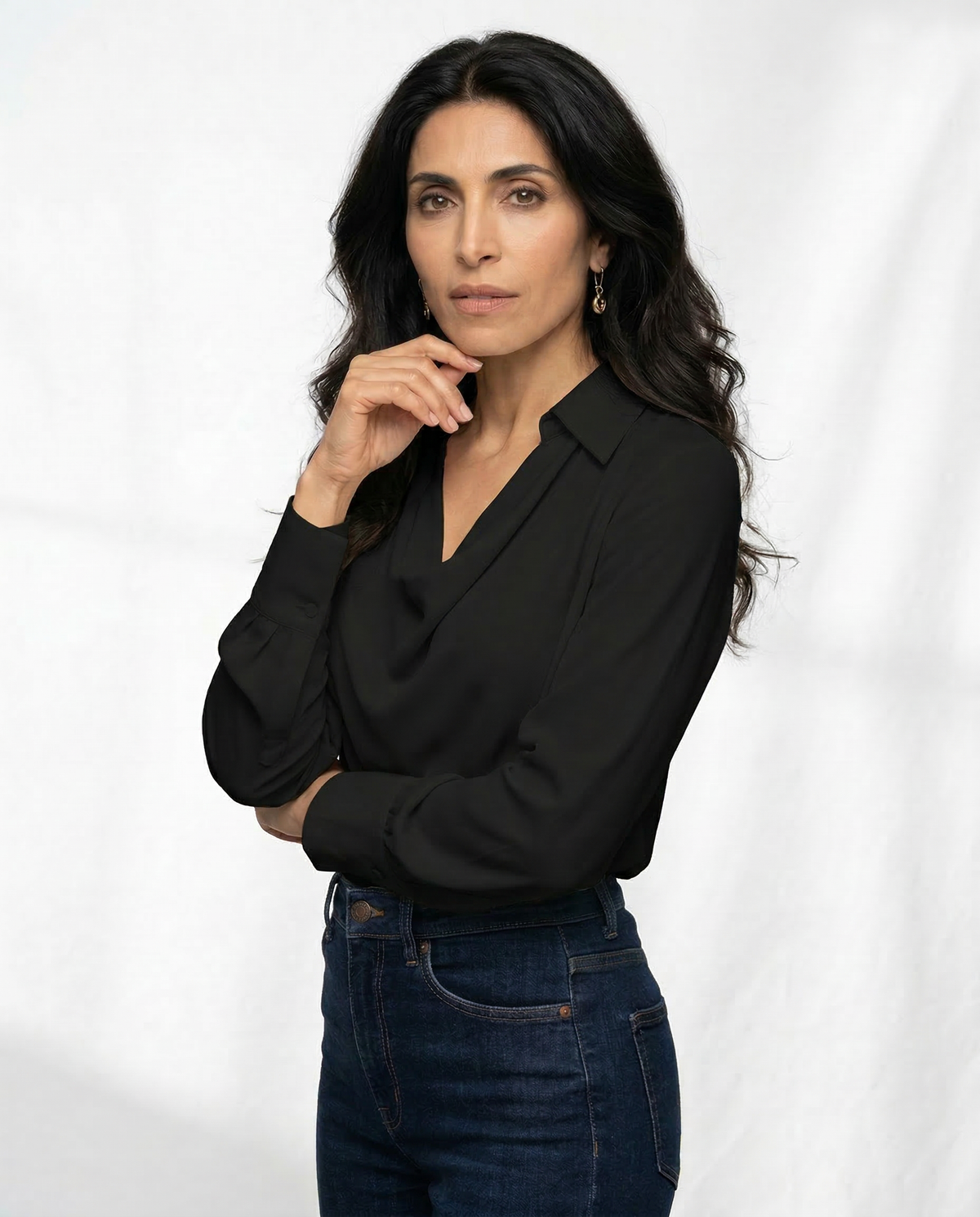 Women's Silk Long Sleeve Cowl Neck Blouse - photo 8