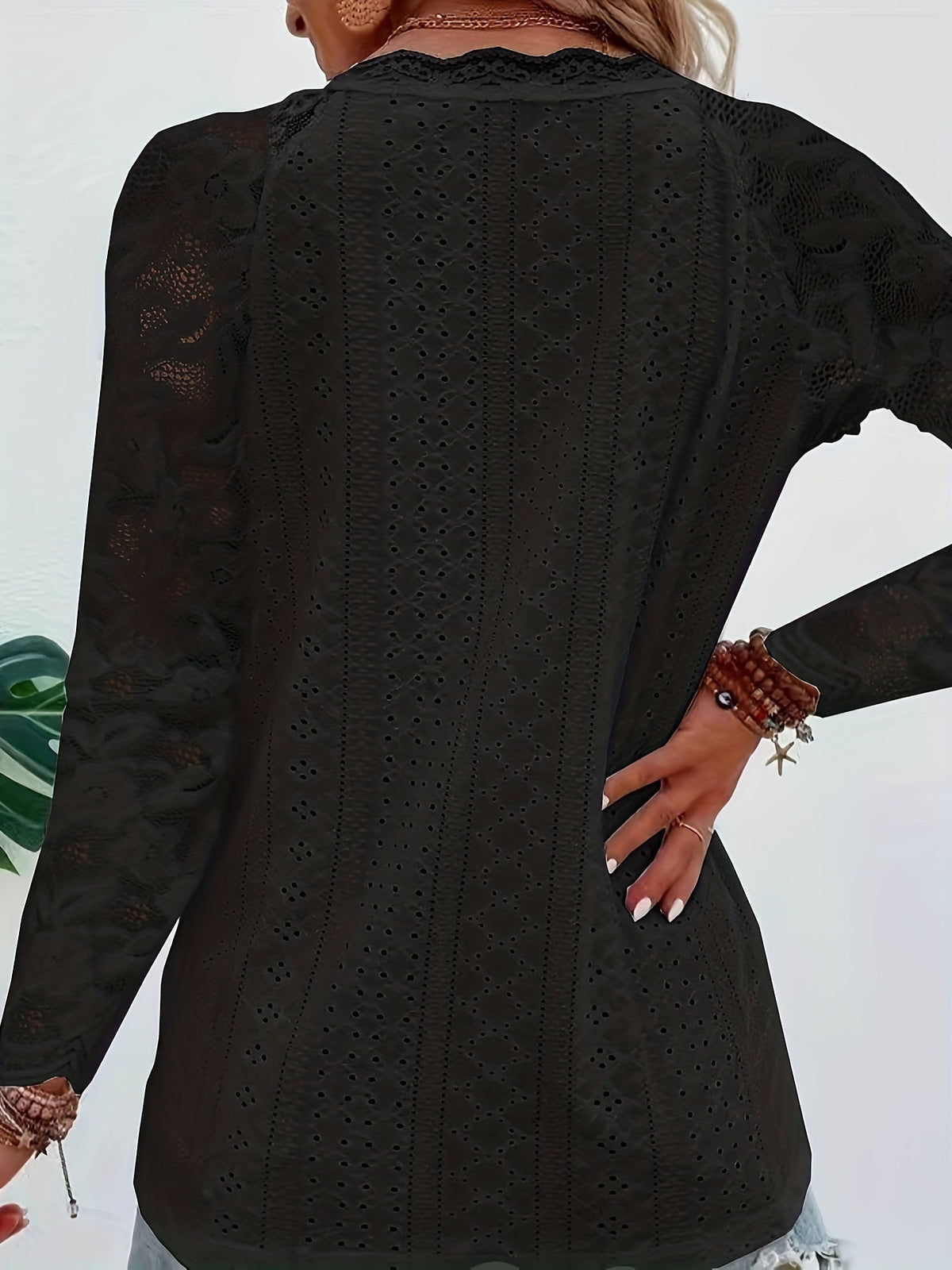 Ileana - Women's Top with Lace Sleeves and Tie Neck