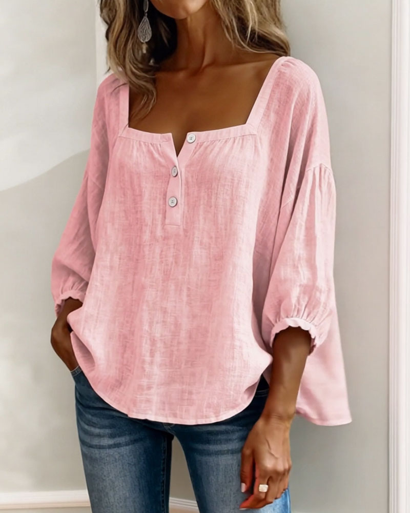 Women's Relaxed Square Neck Balloon Sleeve Blouse