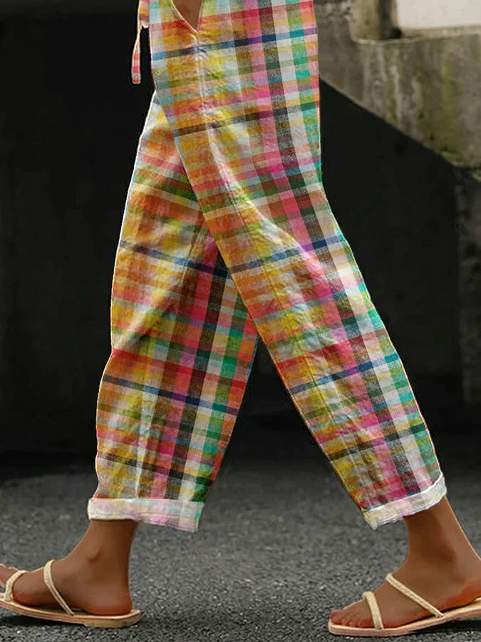 Pantaloni da donna | Fantasia a quadri con tasche