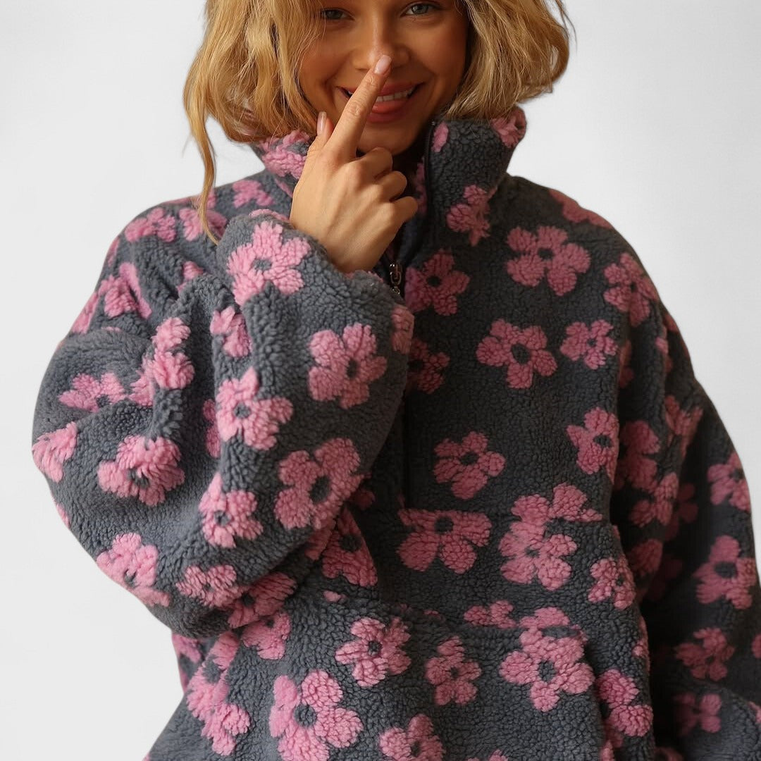 Darla - Women's Fleece-Lined Jumper with Floral Print - photo 2