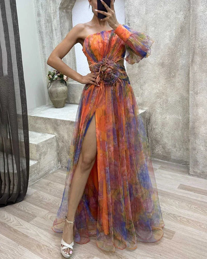 Deirdre - Women's Maxi Dress with Floral Print and Asymmetric Hem - photo 7