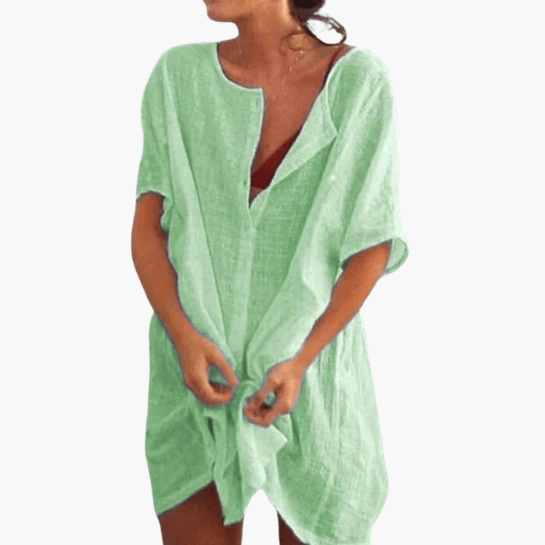 Delight - Women's Relaxed Mini Dress with V-Neck - photo 1