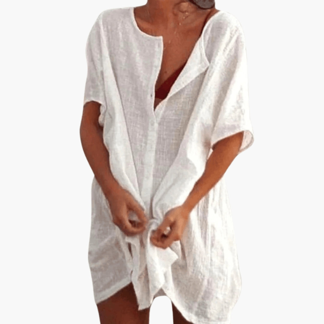 Delight - Women's Relaxed Mini Dress with V-Neck - photo 2