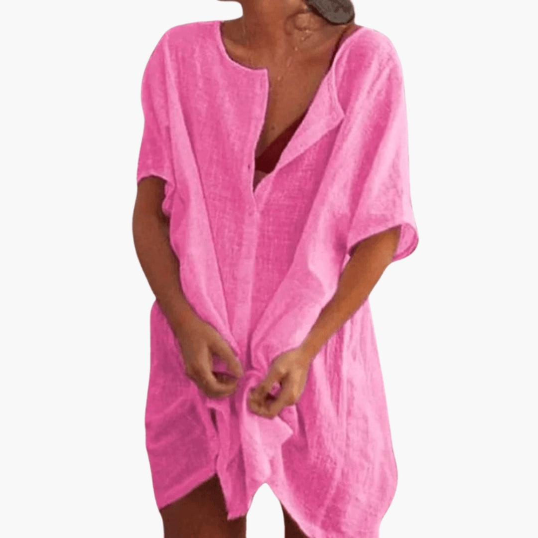 Delight - Women's Relaxed Mini Dress with V-Neck - photo 3