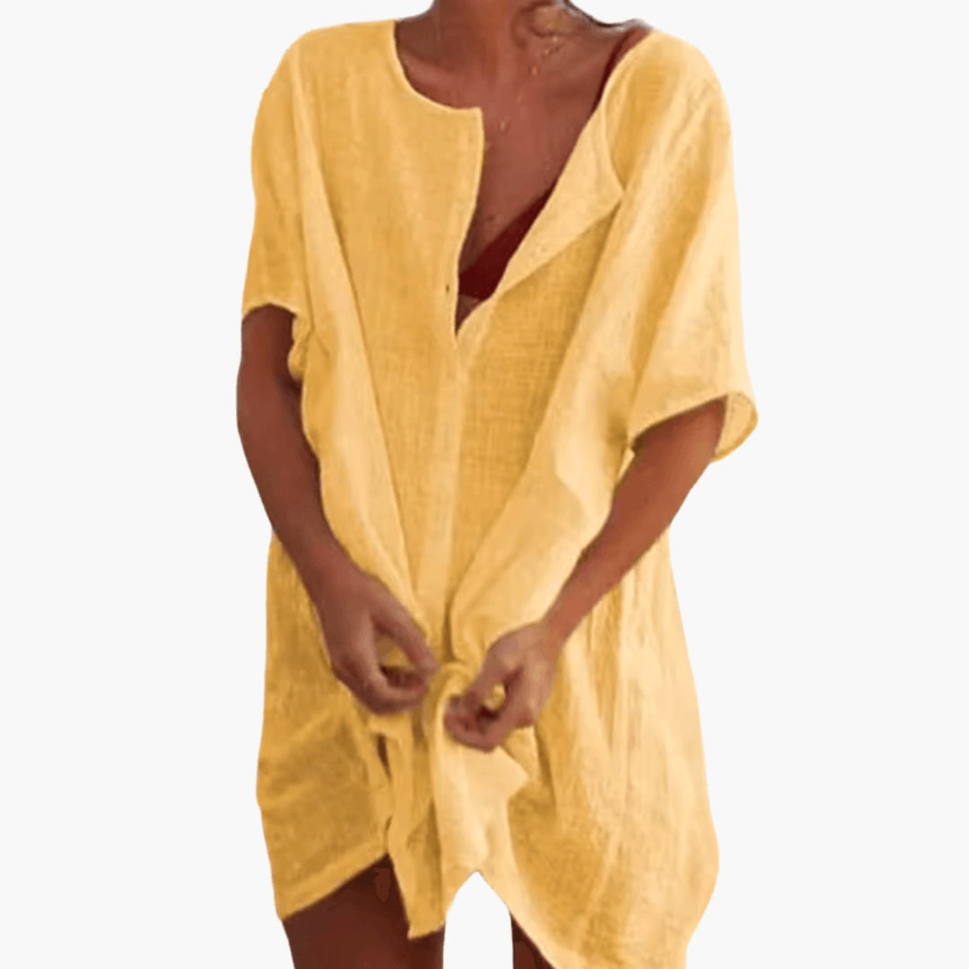 Delight - Women's Relaxed Mini Dress with V-Neck - photo 6