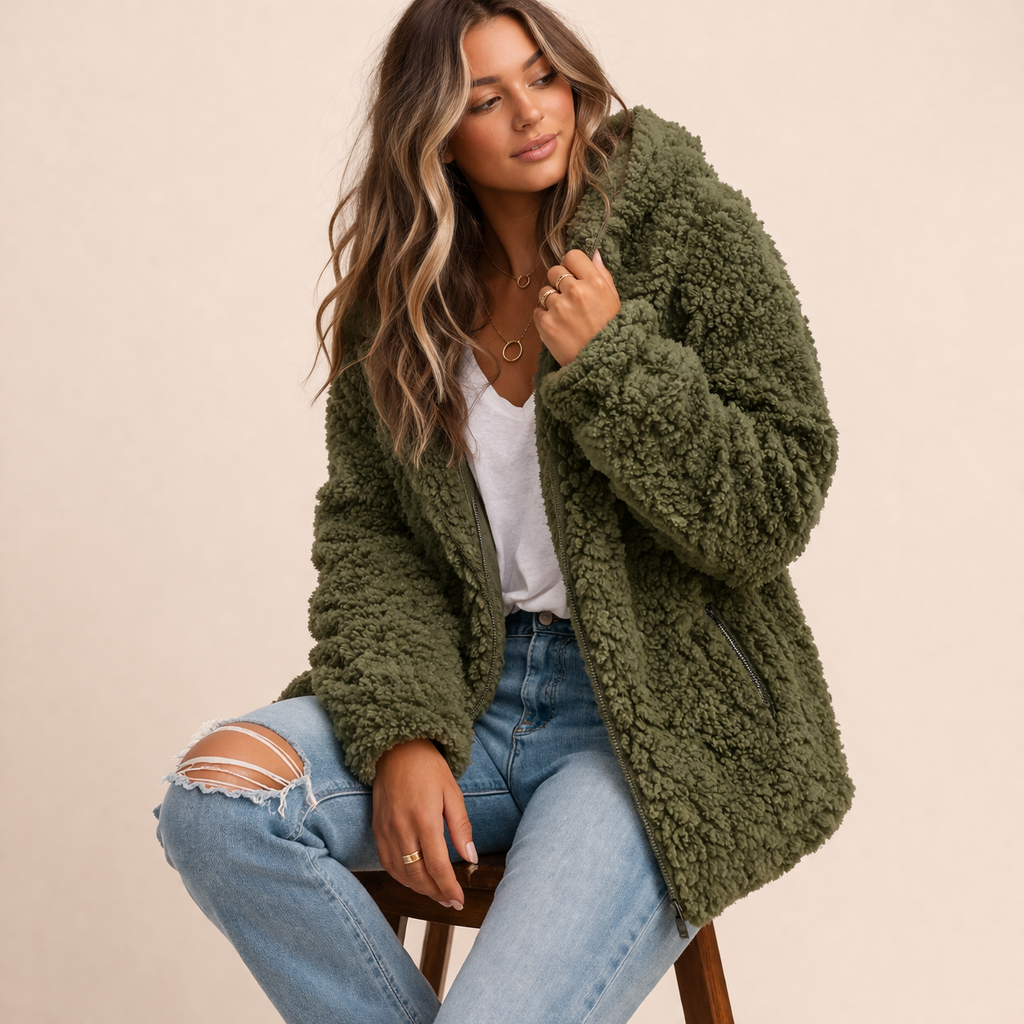 Dolly - Women's Oversized Teddy Coat with Shawl Collar - photo 3