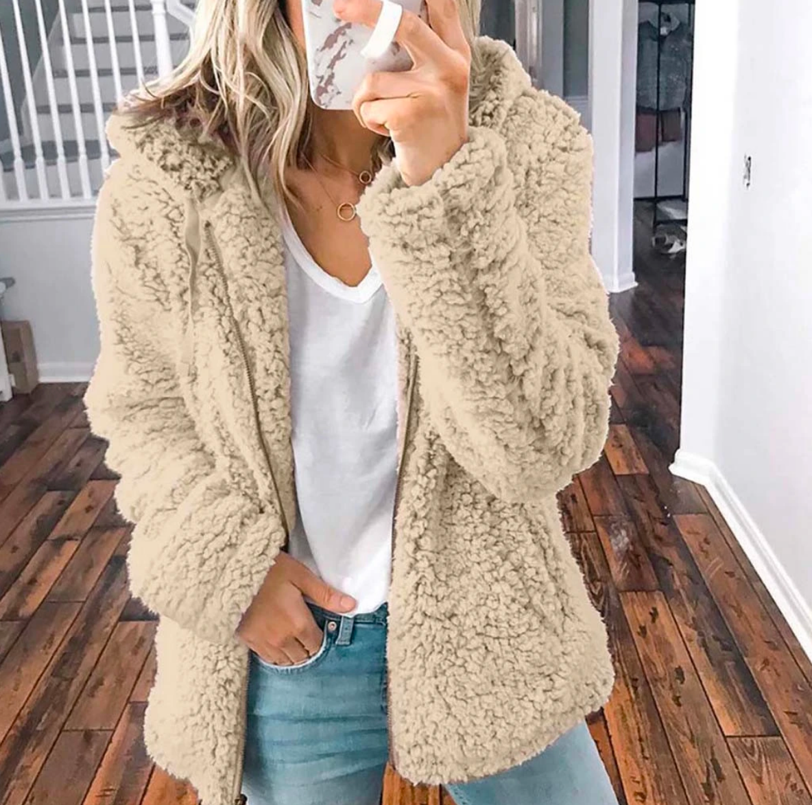 Dolly - Women's Oversized Teddy Coat with Shawl Collar - photo 9