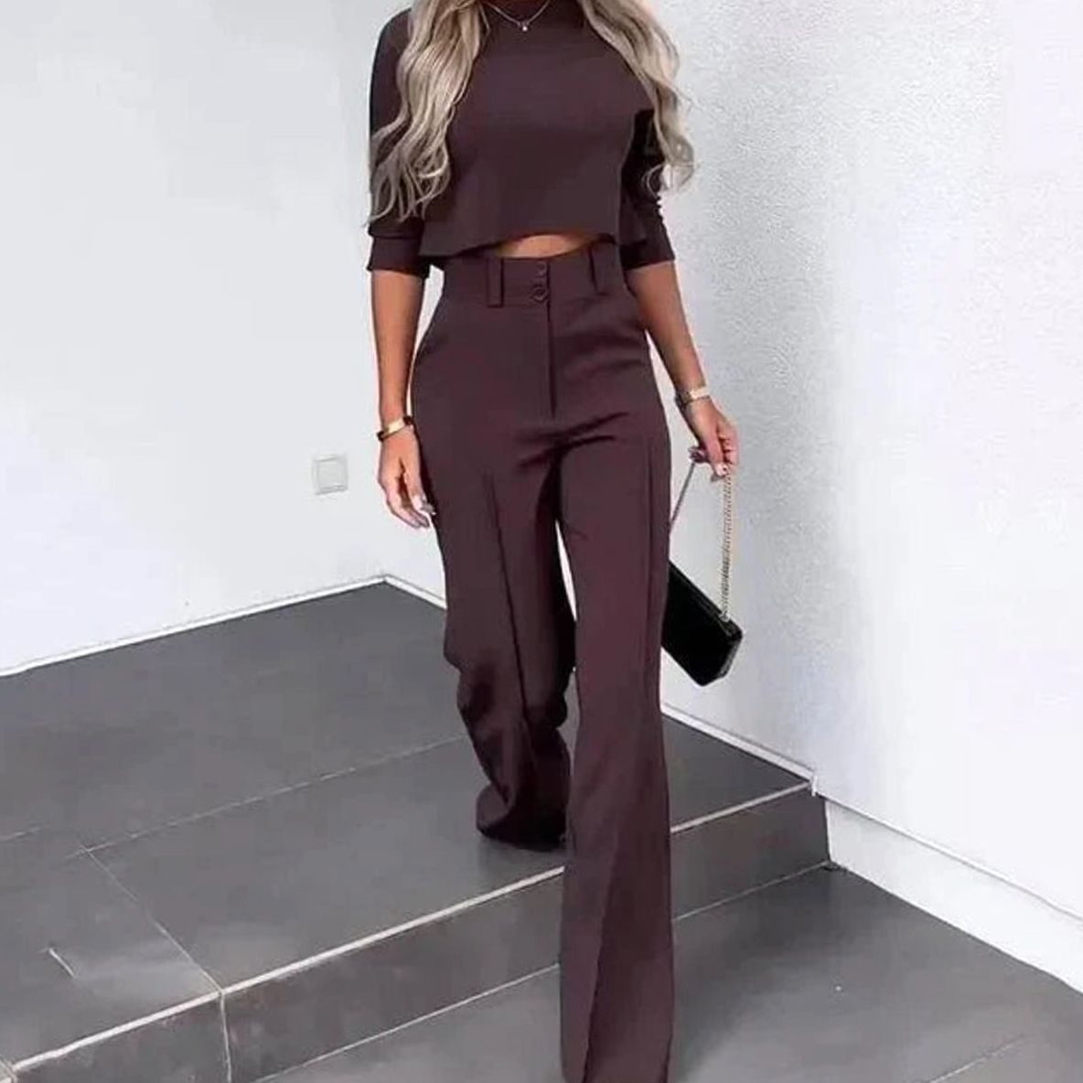 Dora - Women's Cropped Top and High-Waist Wide-Leg Trousers Set - photo 6