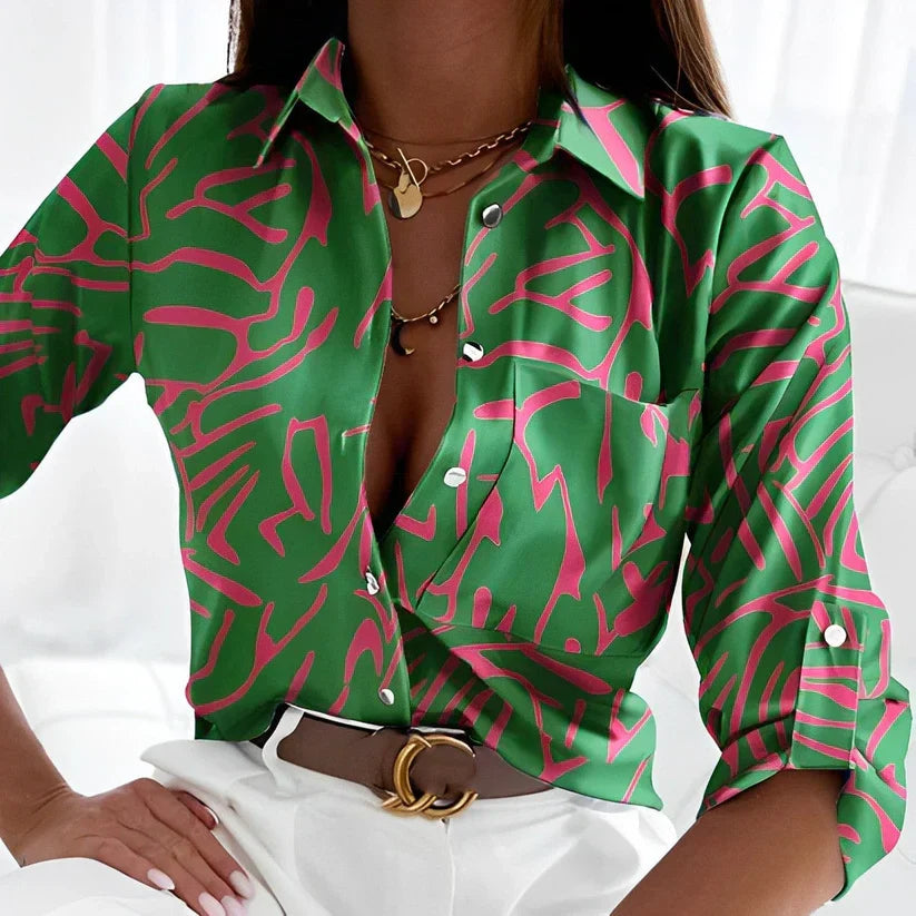 Dorcas - Women's Flowing Blouse with Button Front and High Waist - photo 1