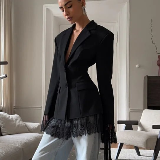 Dorinda - Women's Blazer with Lace Trim and Collar