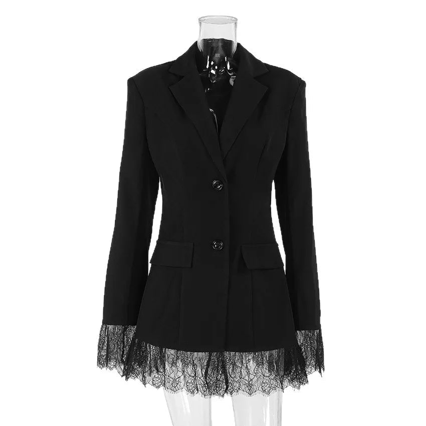 Dorinda - Women's Blazer with Lace Trim and Collar