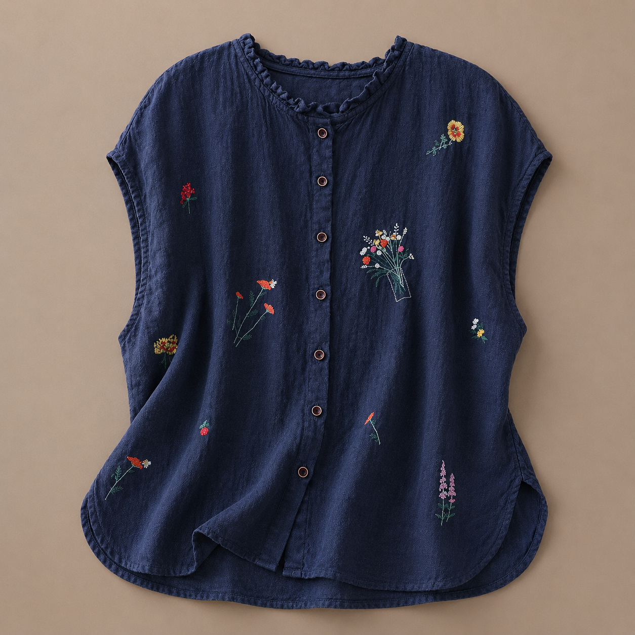 Dot - Women's Embroidered Blouse with Ruffled Neckline - photo 1