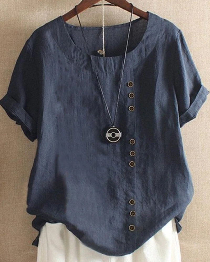 Charlie - Women's Crew Neck Cotton-Linen T-Shirt - photo 4