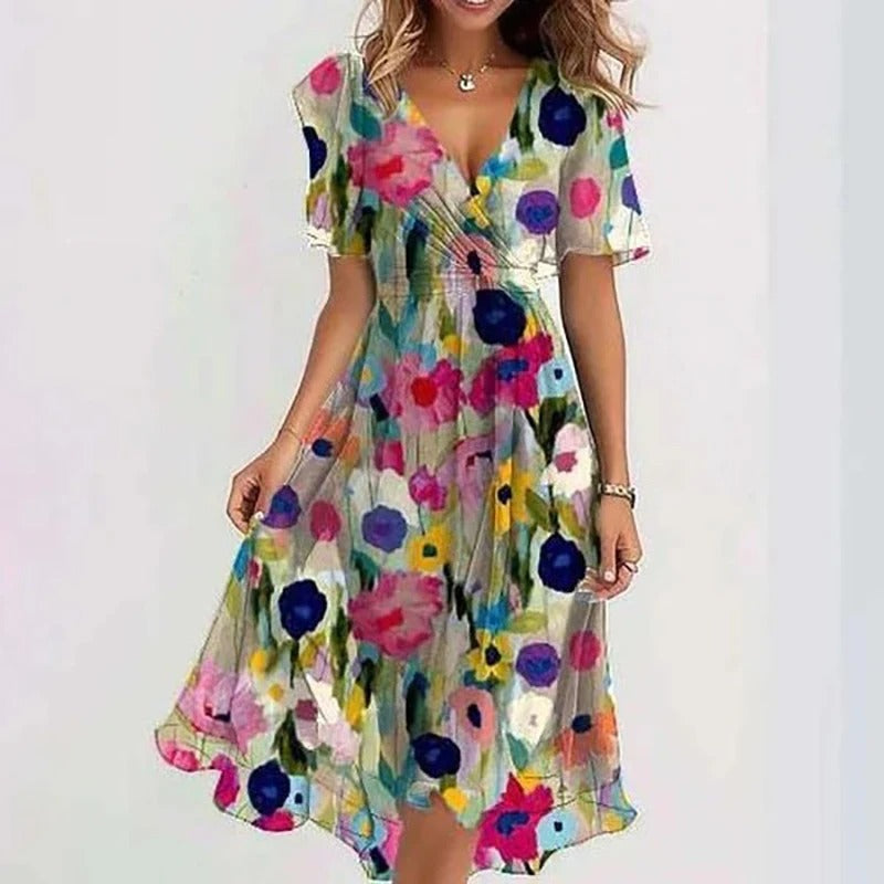 Robe Femme Midi Fleurie à Volants