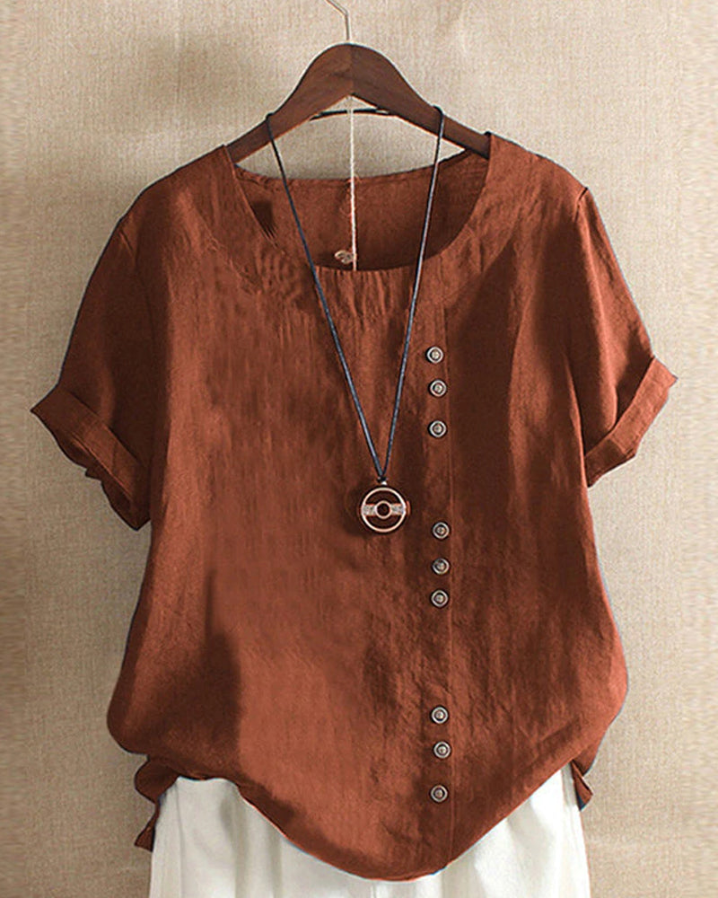 Charlie - Women's Crew Neck Cotton-Linen T-Shirt - photo 3