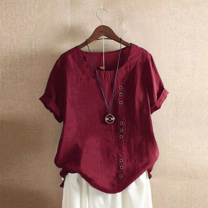 Charlie - Women's Crew Neck Cotton-Linen T-Shirt - photo 8