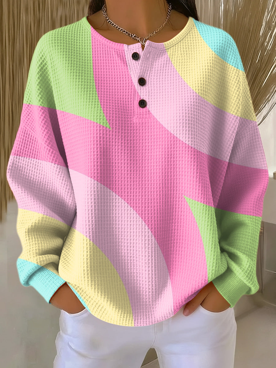 Women's Geometric Print Knit Sweater with Round Neck - photo 1
