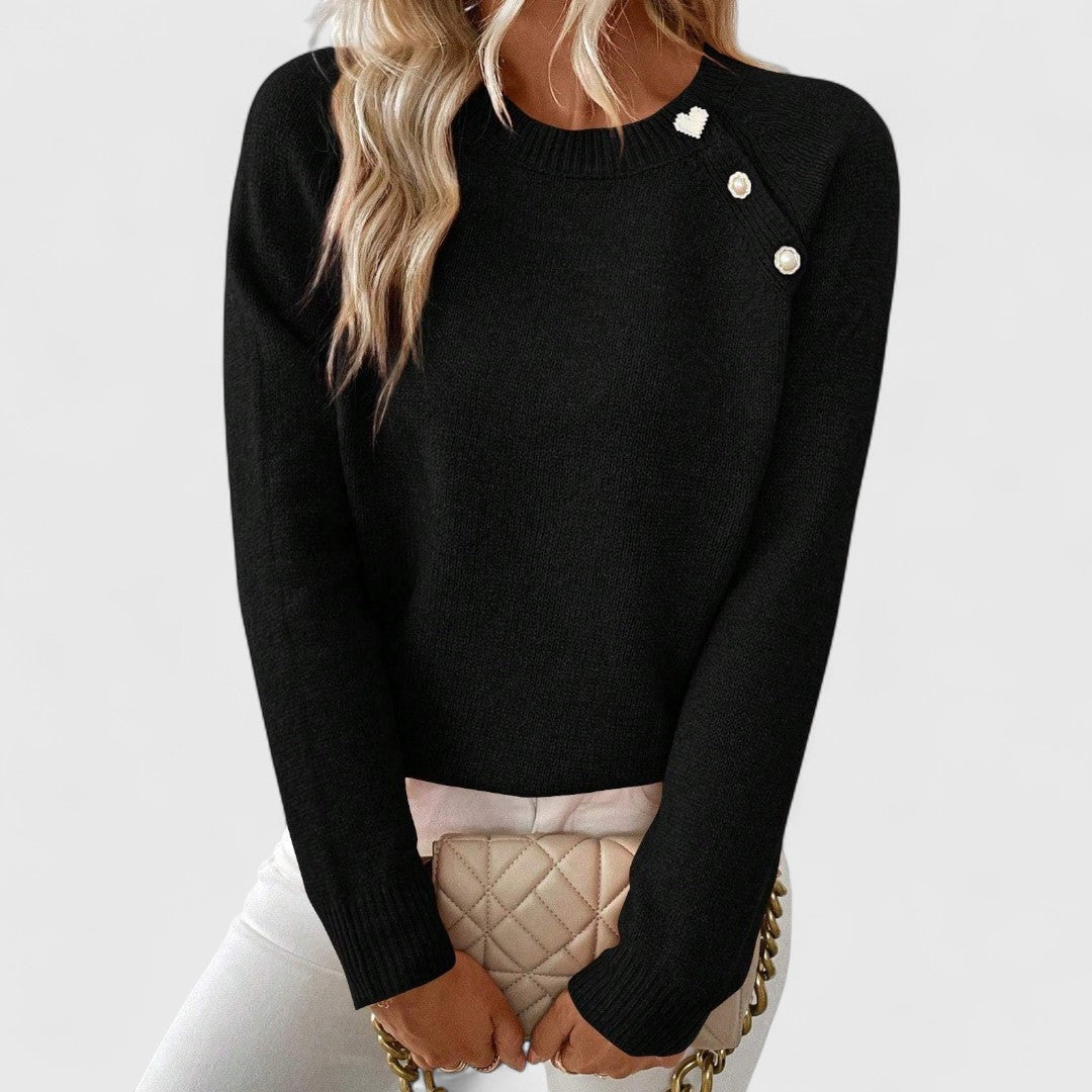 Edwina - Women's Crew Neck Jumper with Button Shoulder - photo 1