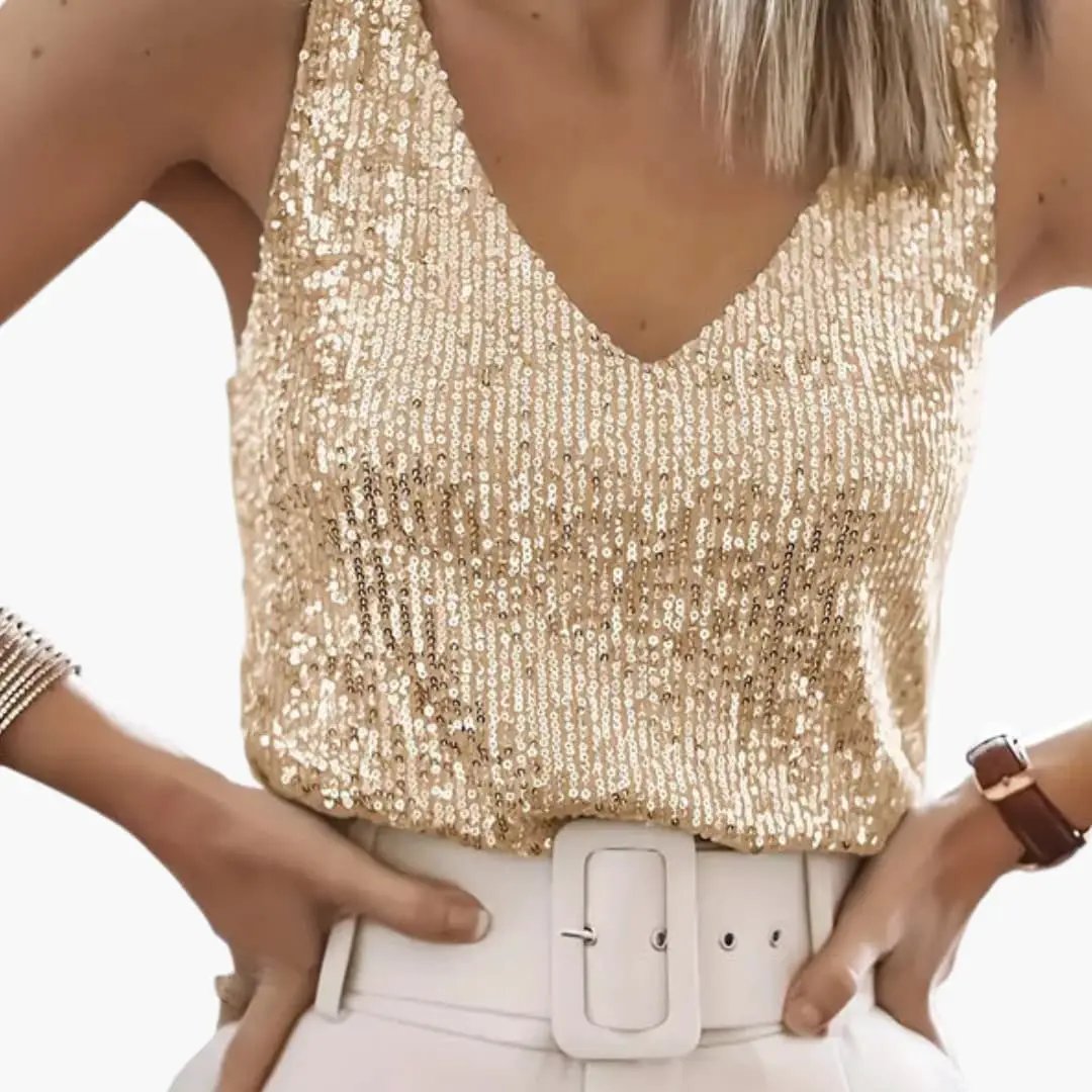 Christie - Women's Sequin Vest Top with a V Neck