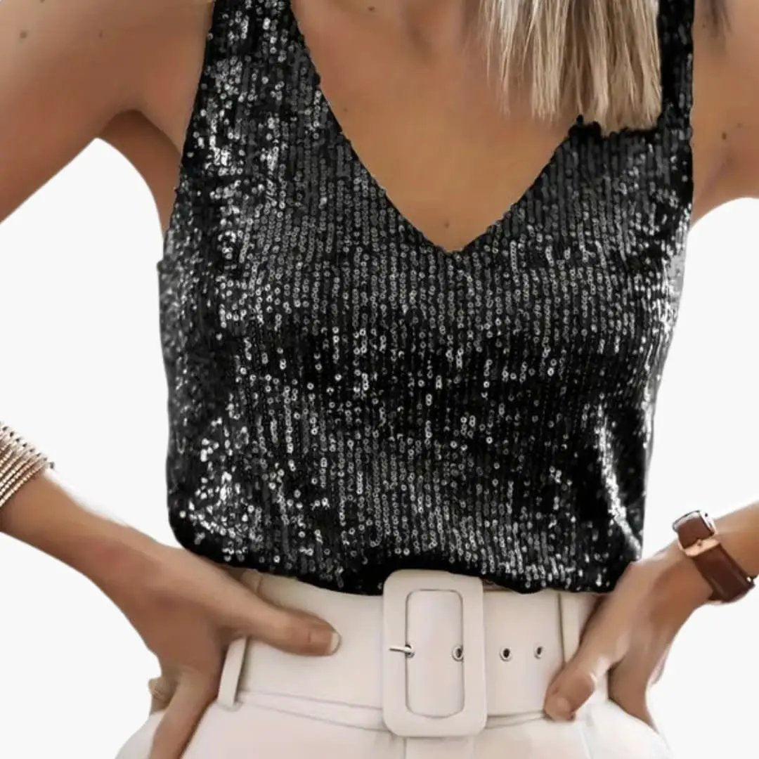 Christie - Women's Sequin Vest Top with a V Neck