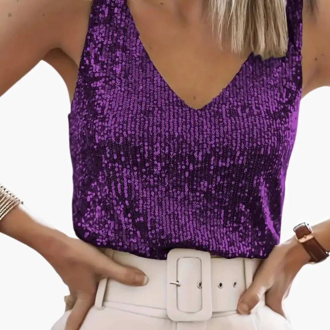 Christie - Women's Sequin Vest Top with a V Neck