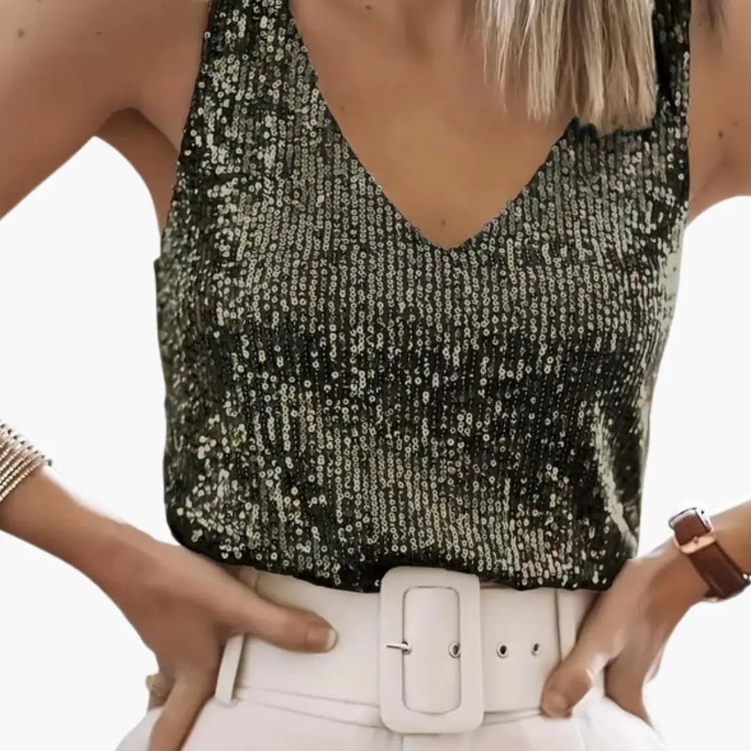 Christie - Women's Sequin Vest Top with a V Neck