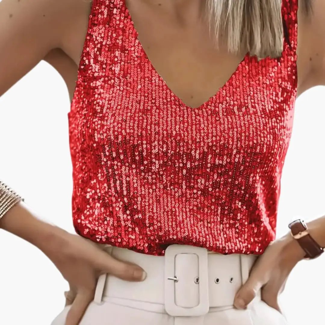 Christie - Women's Sequin Vest Top with a V Neck