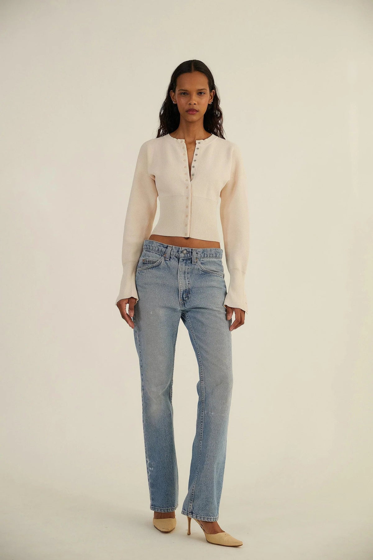 Elaine - Women's Knitted Cardigan with Button Front and Long Sleeves - photo 4