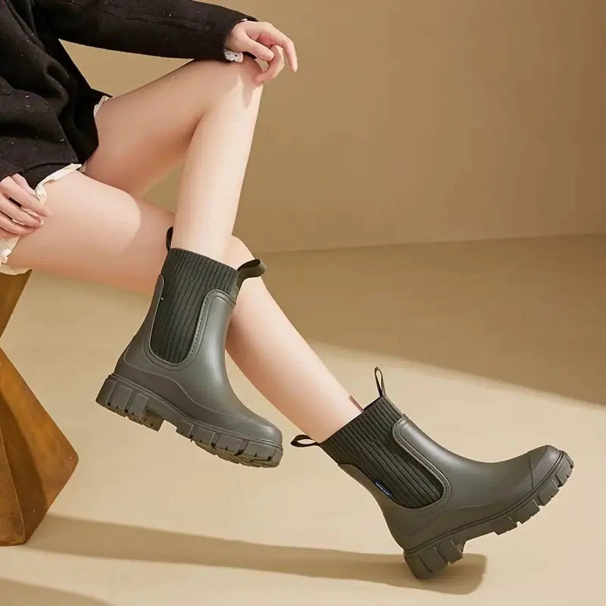 Isadore - Women's Ankle Boots with Ribbed Knit Cuff