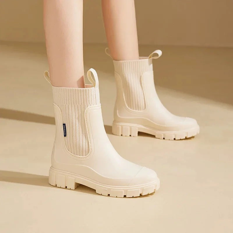 Isadore - Women's Ankle Boots with Ribbed Knit Cuff