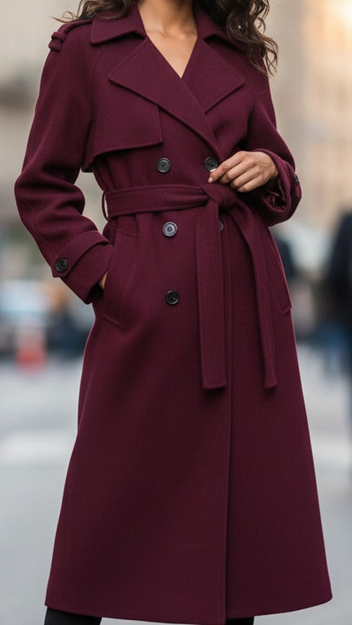 Georgina - Women's Structured Burgundy Trench Coat - photo 4