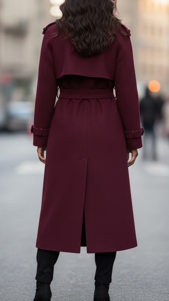 Elena - Women's Structured Burgundy Trench Coat - photo 3