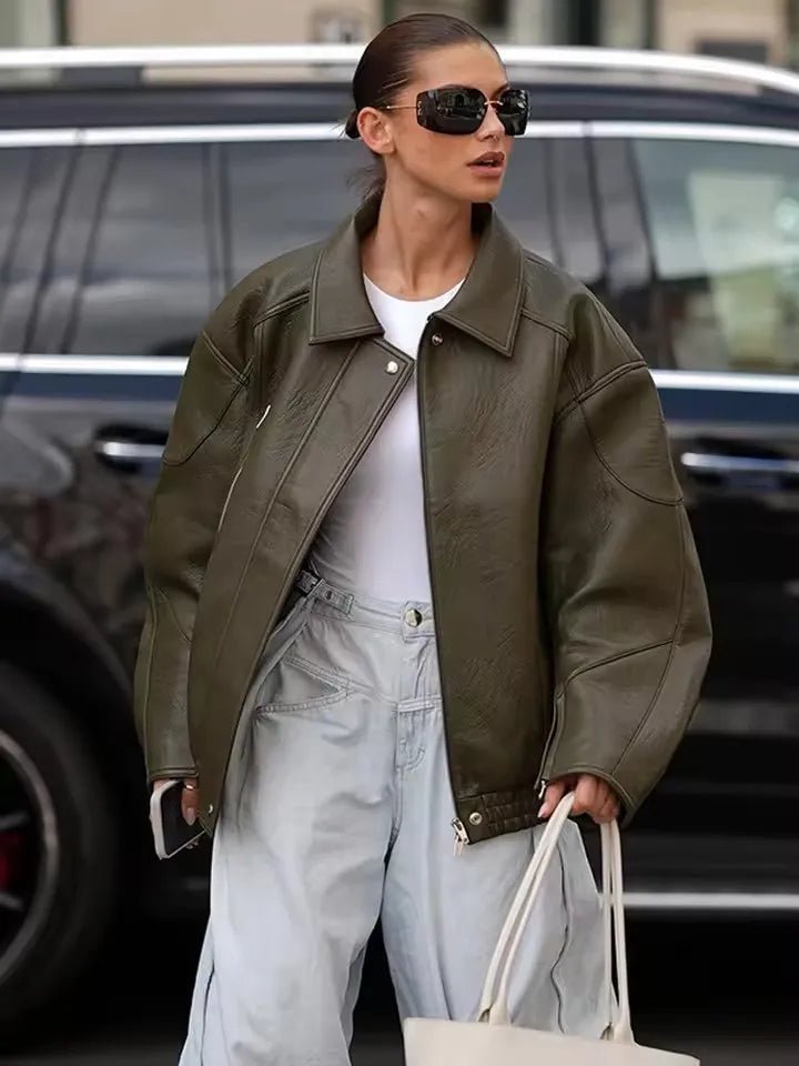 Elfrida - Women's Winter Bomber Jacket in Khaki