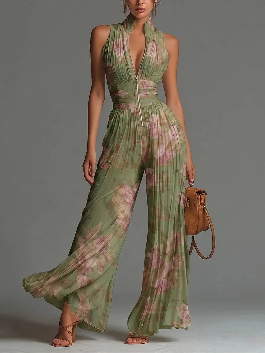 Elissa - Women's Floral Halter Neck Wide Leg Jumpsuit - photo 1