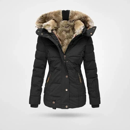 Ellen - Women's Hooded Puffer Jacket with Faux Fur Trim - photo 1