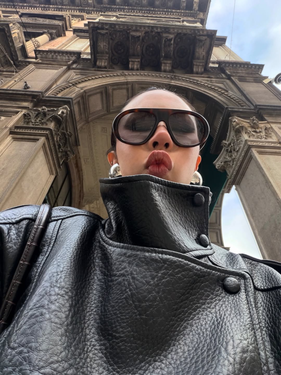 Elsa - Women's Oversized Structured High-neck Faux Leather Jacket - photo 6