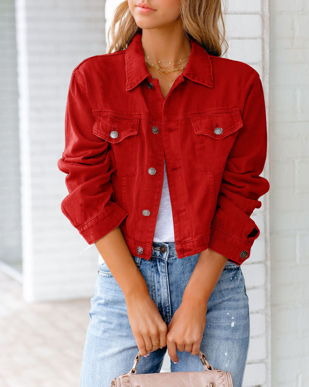 Elsie - Women's Denim Jacket with Button Front and Side Pockets - photo 6