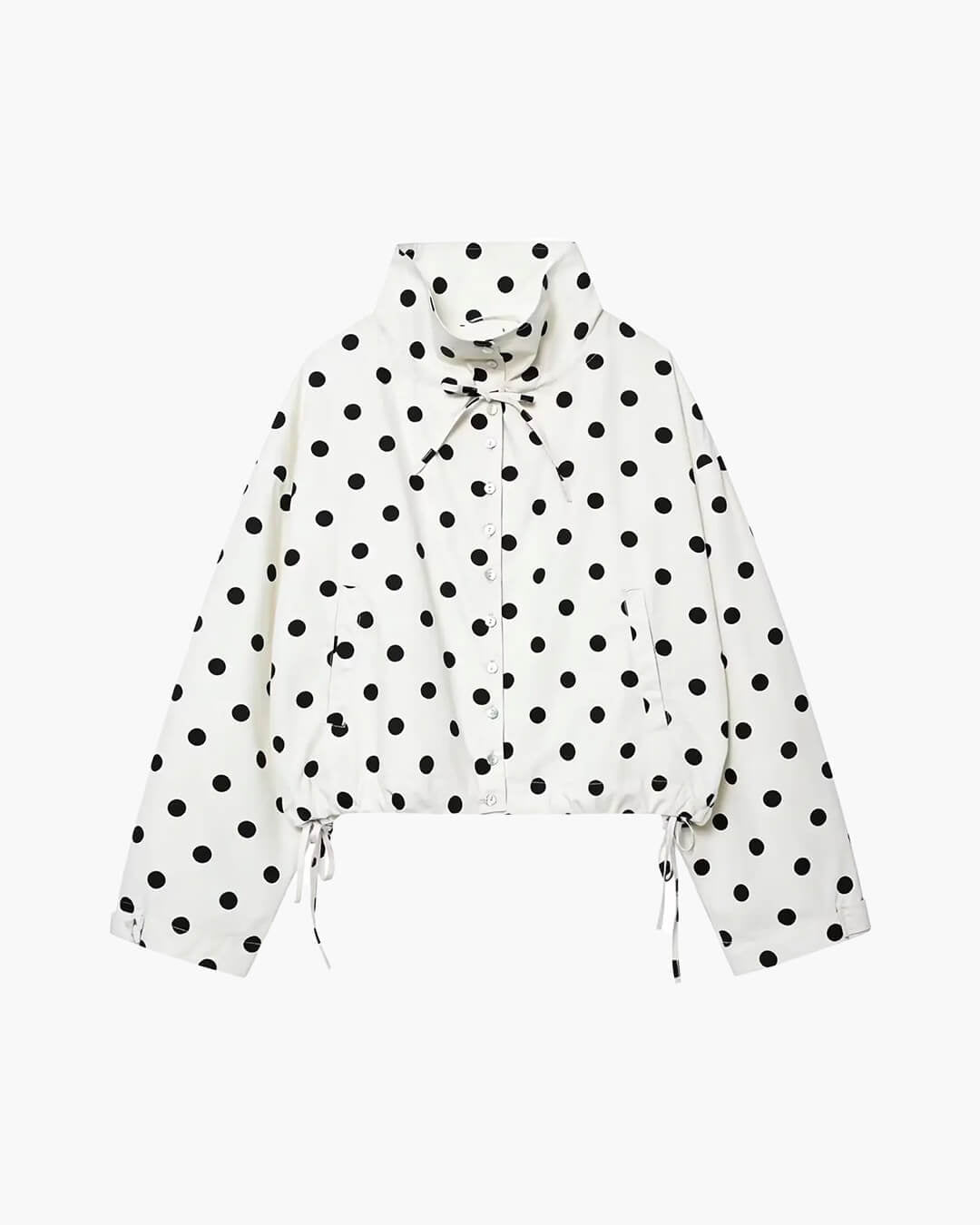 Emmaline - Women's Jacket with Polka Dot Print and Collar in White