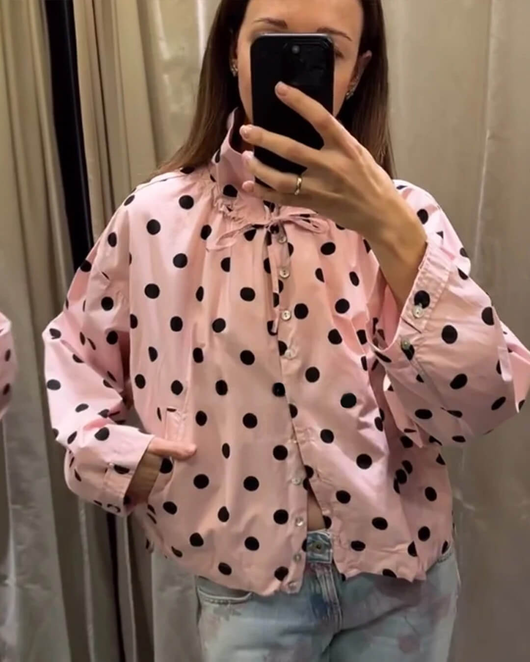 Emmaline - Women's Jacket with Polka Dot Print and Collar
