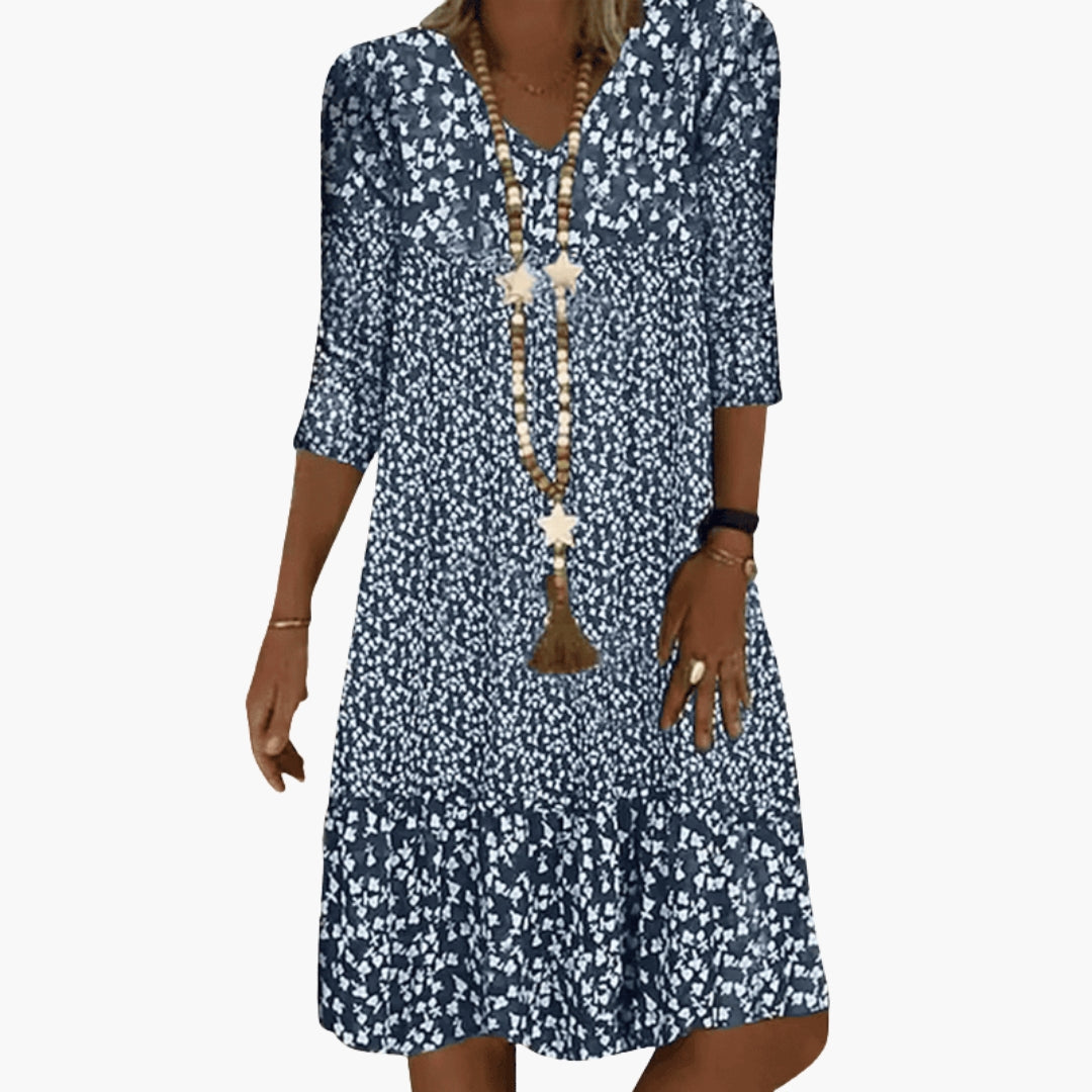 Emmeline - Women's Flowing Mini Dress with Ruffle Trim and Ruching - photo 1