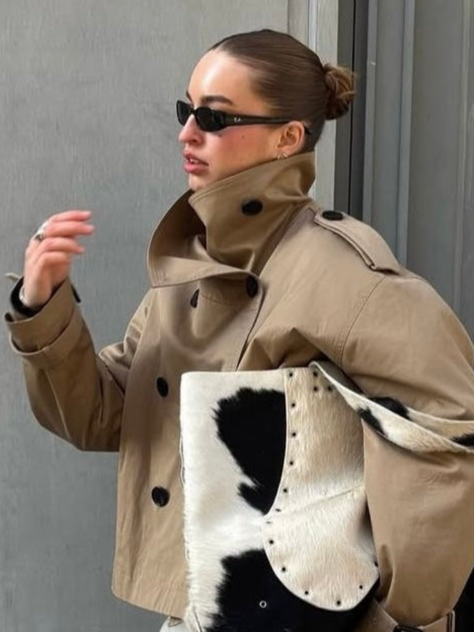 Enid - Women's Structured Short Belted Trench Coat with Waist Tie - photo 3