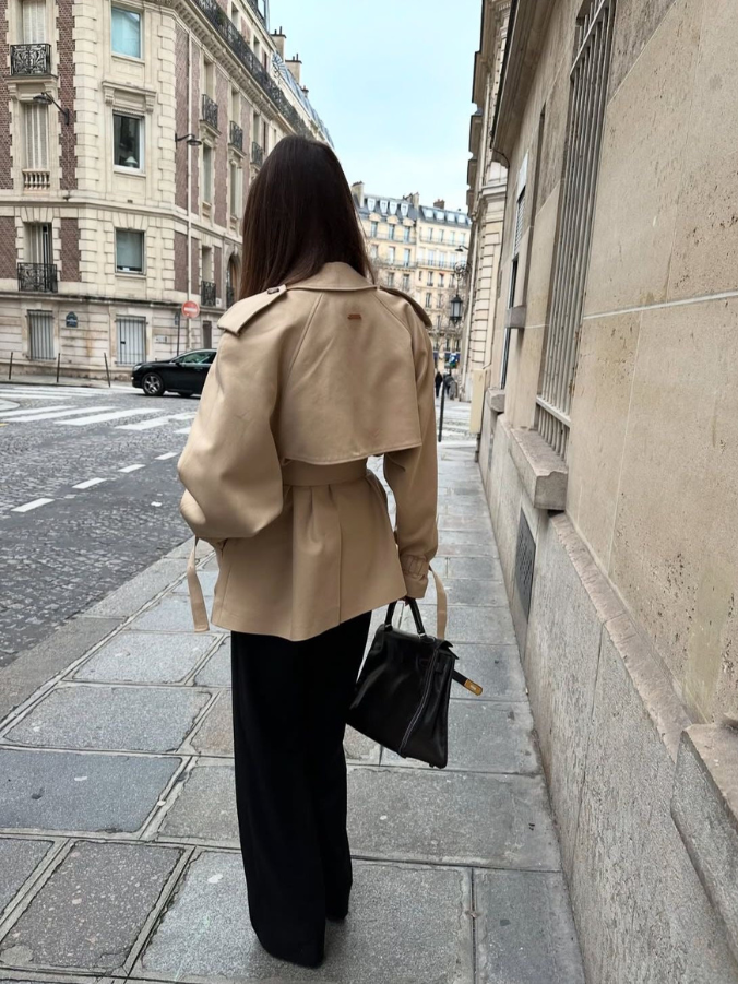 Enid - Women's Structured Short Belted Trench Coat with Waist Tie - photo 4