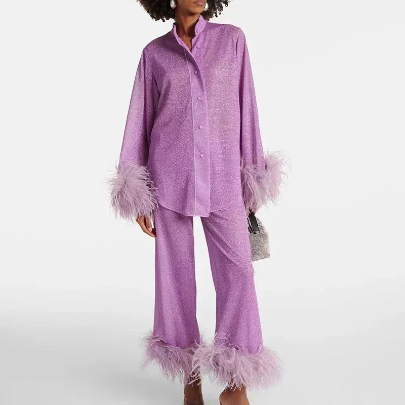 Fatima - Women's sparkly outfit with feather sleeves and stockings - photo 3