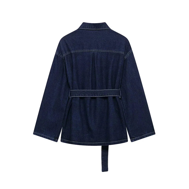 Valentina - Completo da donna giacca e pantaloni in denim con cintura