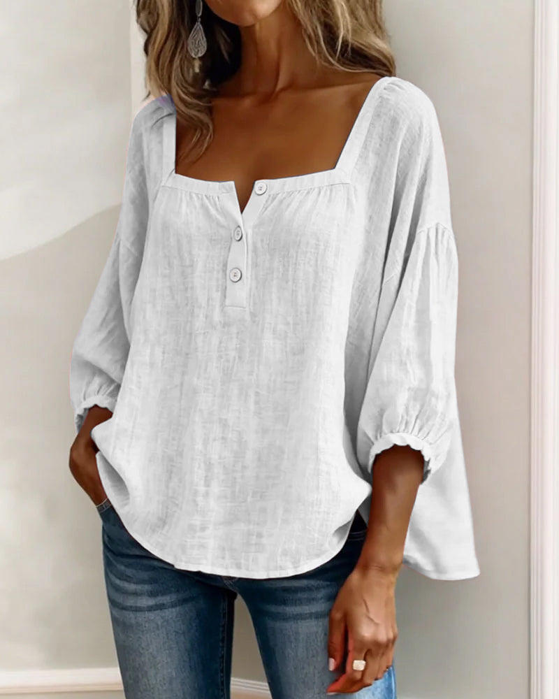 Women's Relaxed Square Neck Balloon Sleeve Blouse