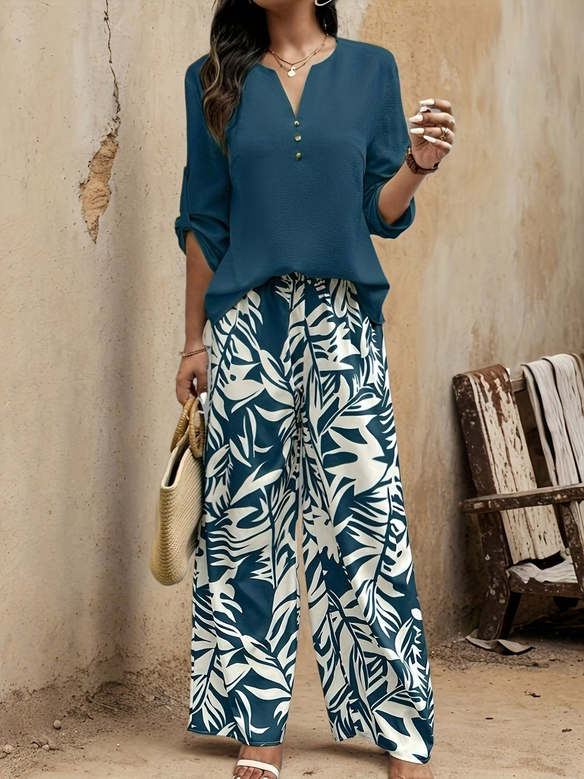 Women's Blouse and Palazzo Trouser Set
