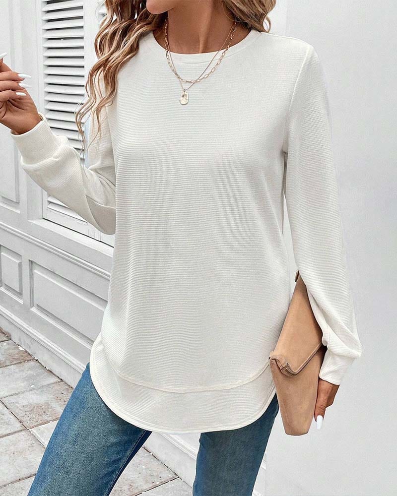Fannie - Women's Long Sleeve Top with Curved Hem - photo 7